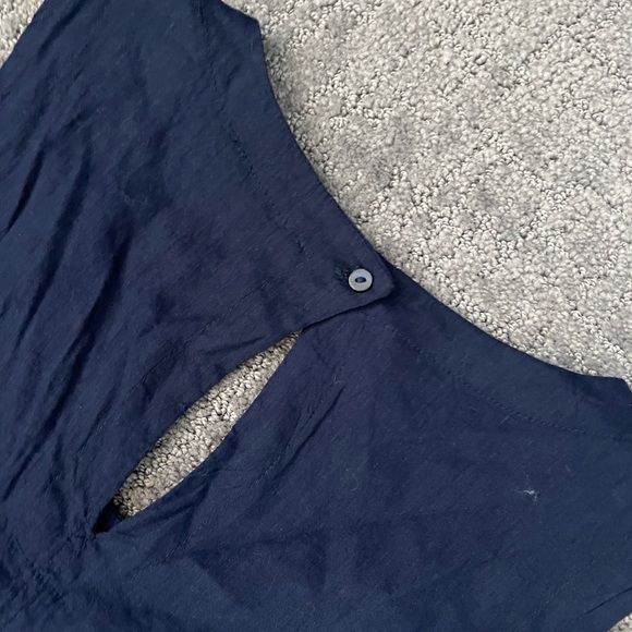 For Cynthia Navy Linen Blend MIDI Peasant Dress - Picture 5 of 5